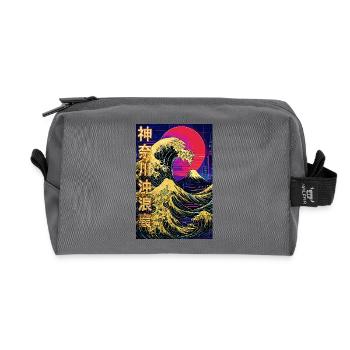Big wave off Kanagawa Neon - Vaporwave - Recycled Toiletry Zip Bag - anthracite - Front