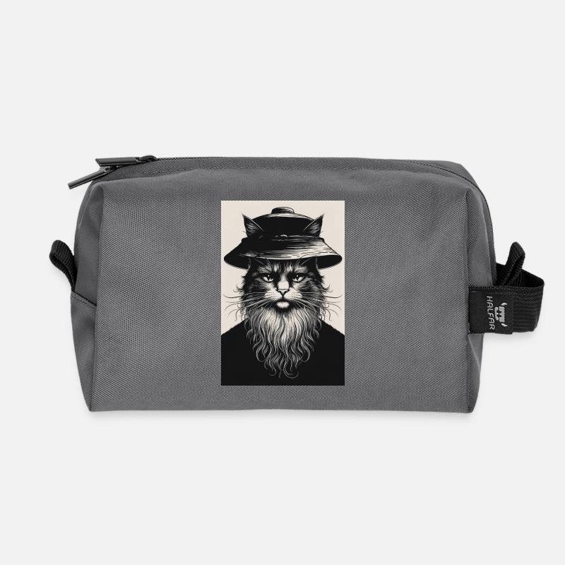 Die stille Katze - Recycelte Kulturtasche - Anthrazit