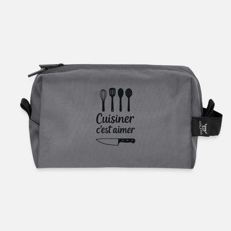 Cuisiner c’est aimer : déco cuisine - Trousse de toilette en tissu recyclé - anthracite