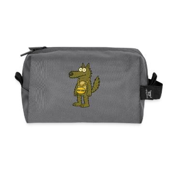 Cooler Cartoon-Wolf mit Goldkette – "WOLFGANG" - Recycelte Kulturtasche - Anthrazit - Vorne