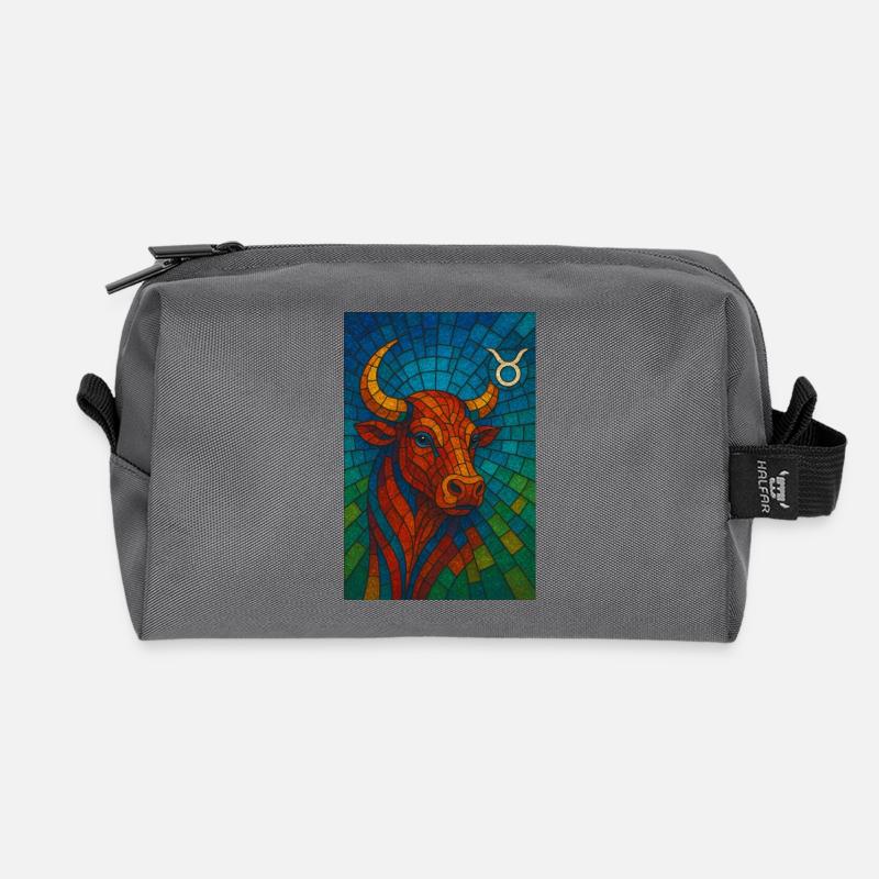 Taurus Stier – Buntes Glasmosaik Sternzeichen - Recycelte Kulturtasche - Anthrazit