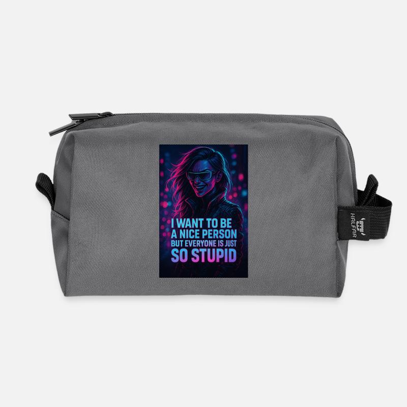 Humorvoller Neon-Design mit sarkastischem Spruch - Recycelte Kulturtasche - Anthrazit