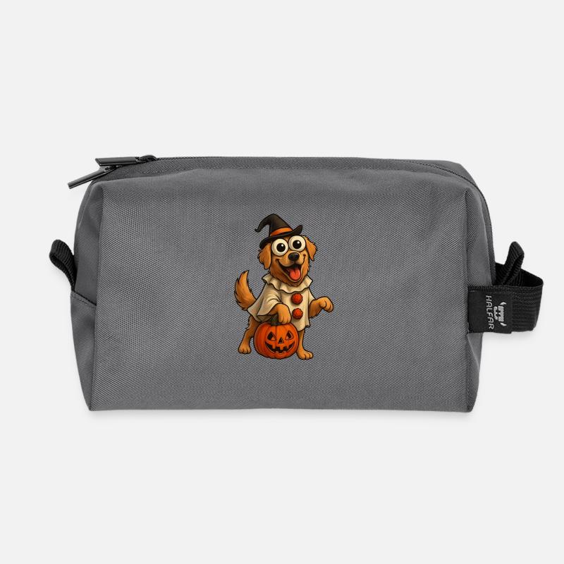 Halloween Hund mit Hexenhut - Recycelte Kulturtasche - Anthrazit