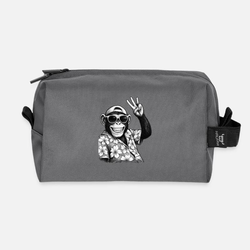 Summer Vibes - Affe mit Hawai Hemd und Sonnenbrill - Recycelte Kulturtasche - Anthrazit