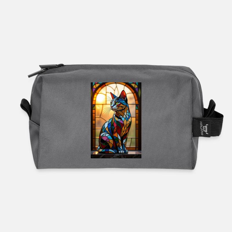 Gato Art Deco in buntem Buntglas - Recycelte Kulturtasche - Anthrazit