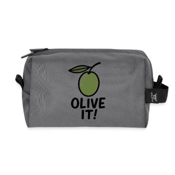Illustration d’olive avec slogan - Trousse de toilette en tissu recyclé - anthracite - Devant