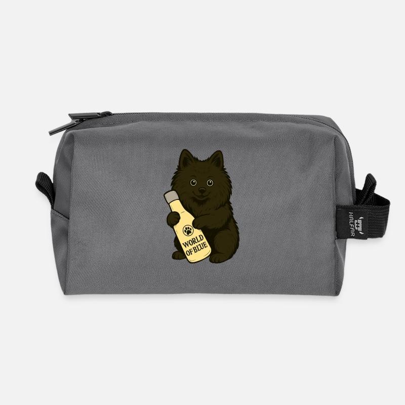 Cute Spitz (dog) with bottle - Recycled Toiletry Zip Bag - anthracite
