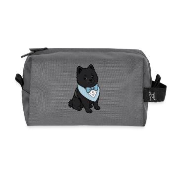 Elegant Spitz Dog in Bow Tie - Recycled Toiletry Zip Bag - anthracite - Front
