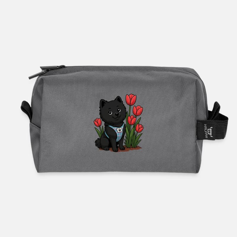 Süßer Spitz Hund mit Tulpen - Recycelte Kulturtasche - Anthrazit