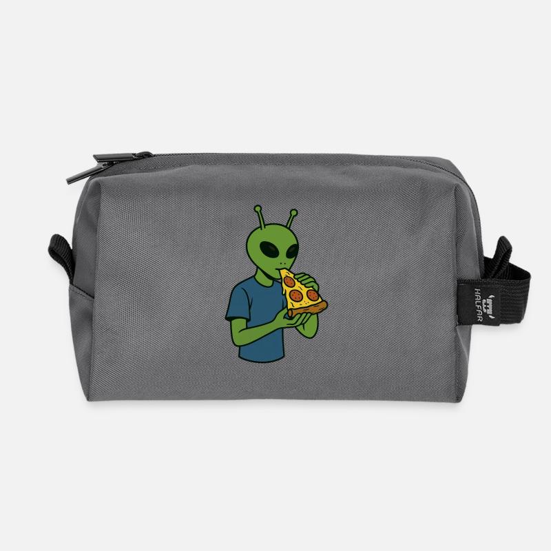 Alien mit Pizza-Snack-Design - Recycelte Kulturtasche - Anthrazit