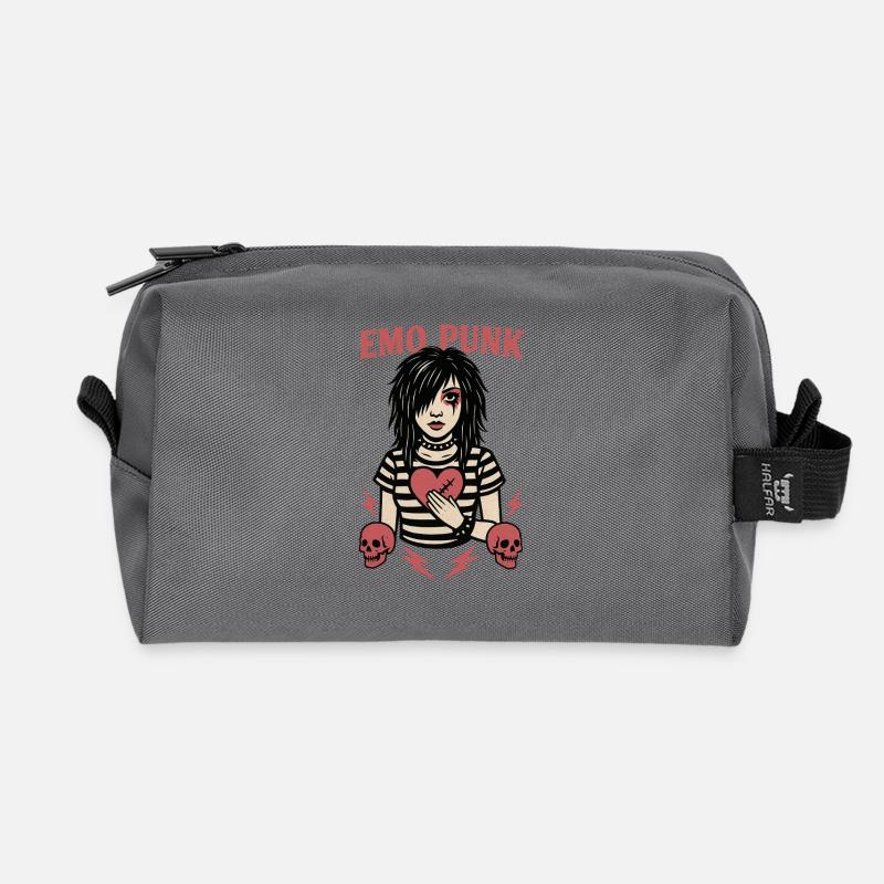 Emo Punk Heartbreak Illustration - Recycled Toiletry Zip Bag - anthracite