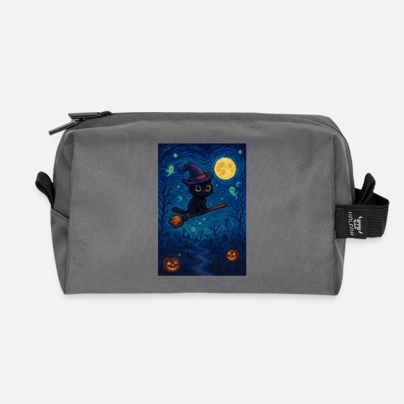 Chat pixel mignon d'Halloween - Trousse de toilette en tissu recyclé - anthracite