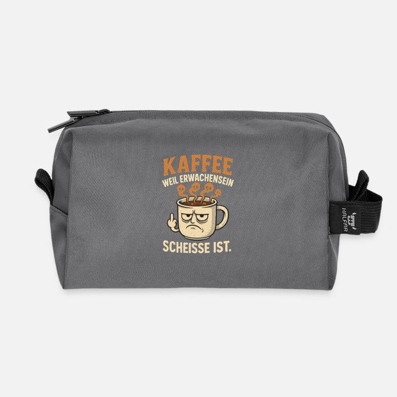 Coffee graphic with humorous message - Recycled Toiletry Zip Bag - anthracite