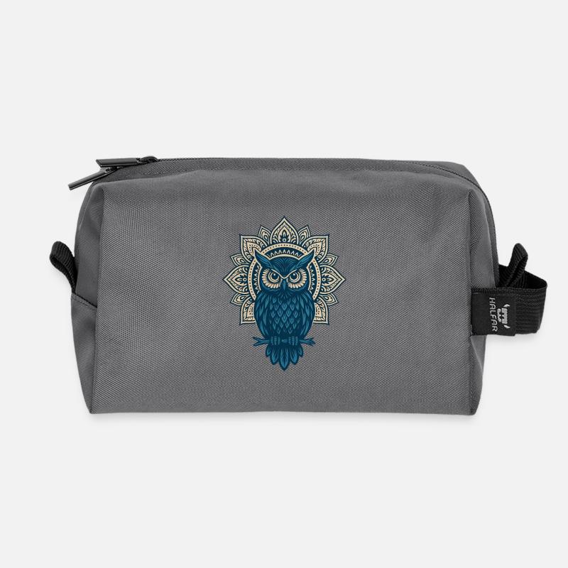 Blauer Eulen Mandala - Recycelte Kulturtasche - Anthrazit