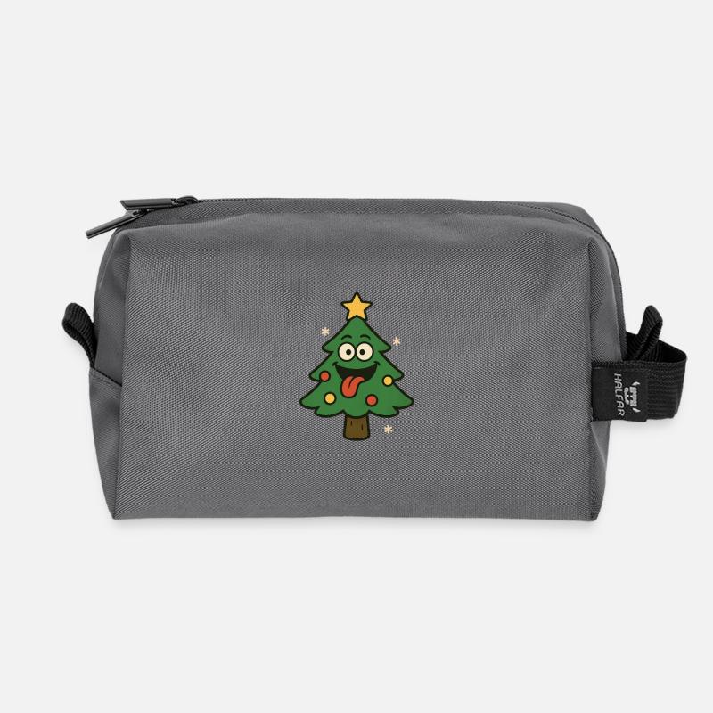Funny Christmas tree with tongue - Recycled Toiletry Zip Bag - anthracite