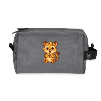 Cute leopard with heart hands - Recycled Toiletry Zip Bag - anthracite - Front