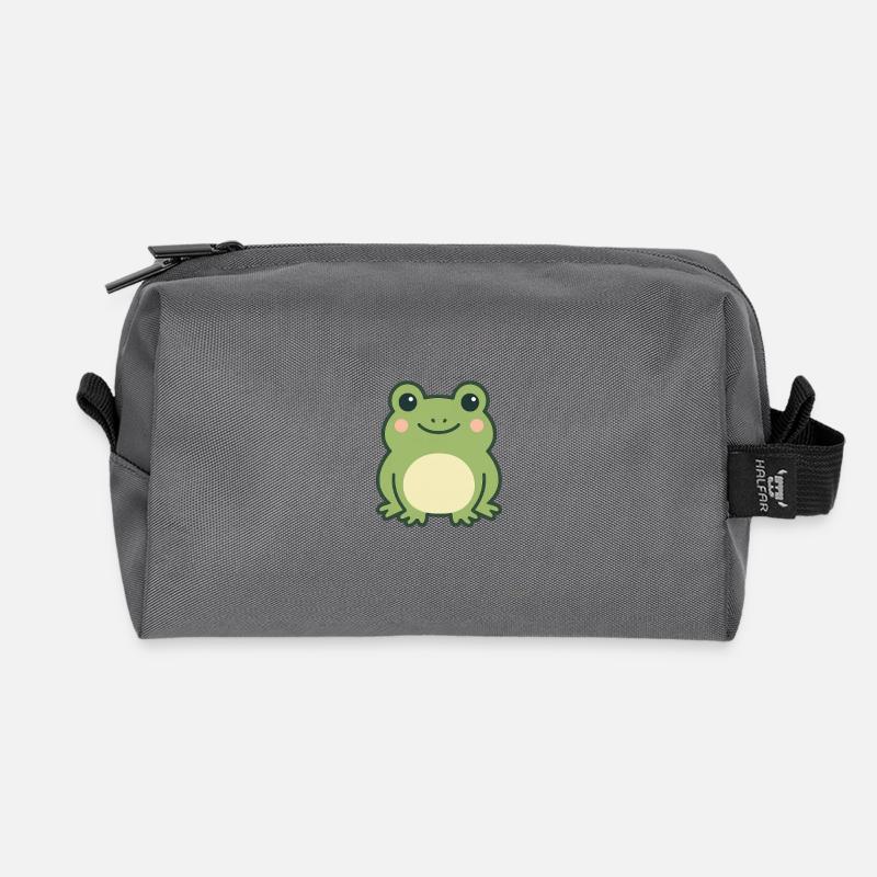 Frog Kawaii - Recycled Toiletry Zip Bag - anthracite
