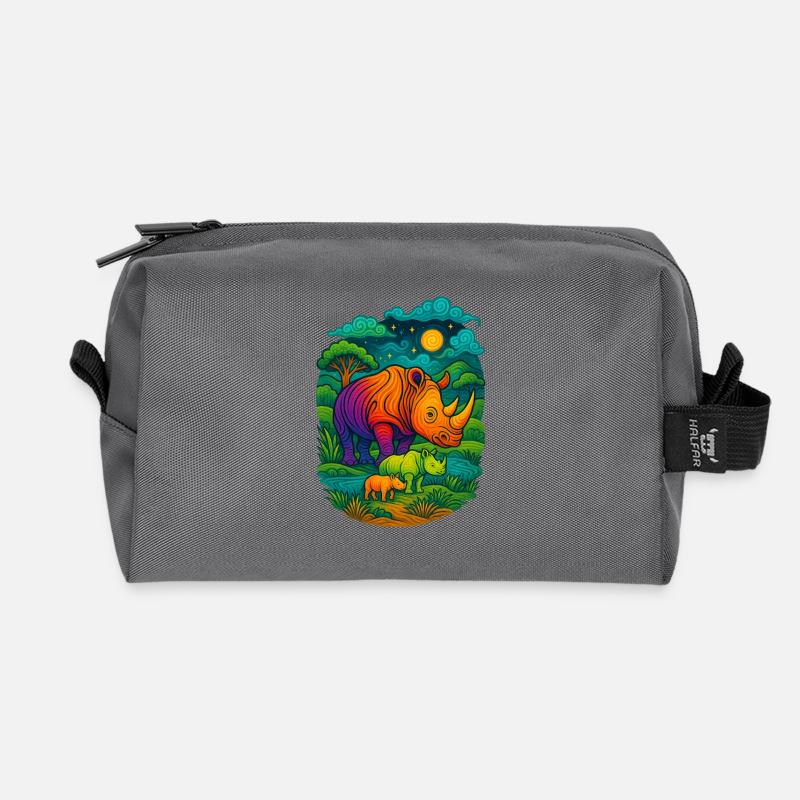 Rainbow Rhino - Recycled Toiletry Zip Bag - anthracite