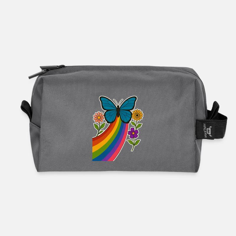 Rainbow Butterfly - Recycled Toiletry Zip Bag - anthracite