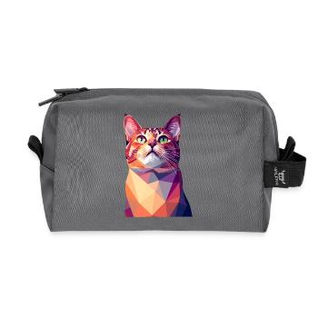 Modern Polygon Cat Art – Colorful Portrait - Recycled Toiletry Zip Bag - anthracite - Front