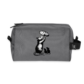 Rat lifting loaf of bread – graphic illustration - Recycled Toiletry Zip Bag - anthracite - Front