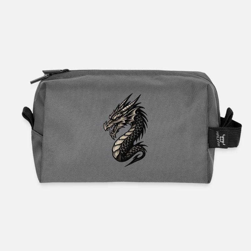 Schwarzweiß Drachenkopf Ornament - Recycelte Kulturtasche - Anthrazit