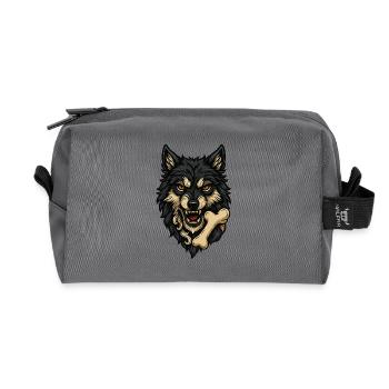 Wolfsangriff: Wolfskopf mit Knochen - Recycelte Kulturtasche - Anthrazit - Vorne