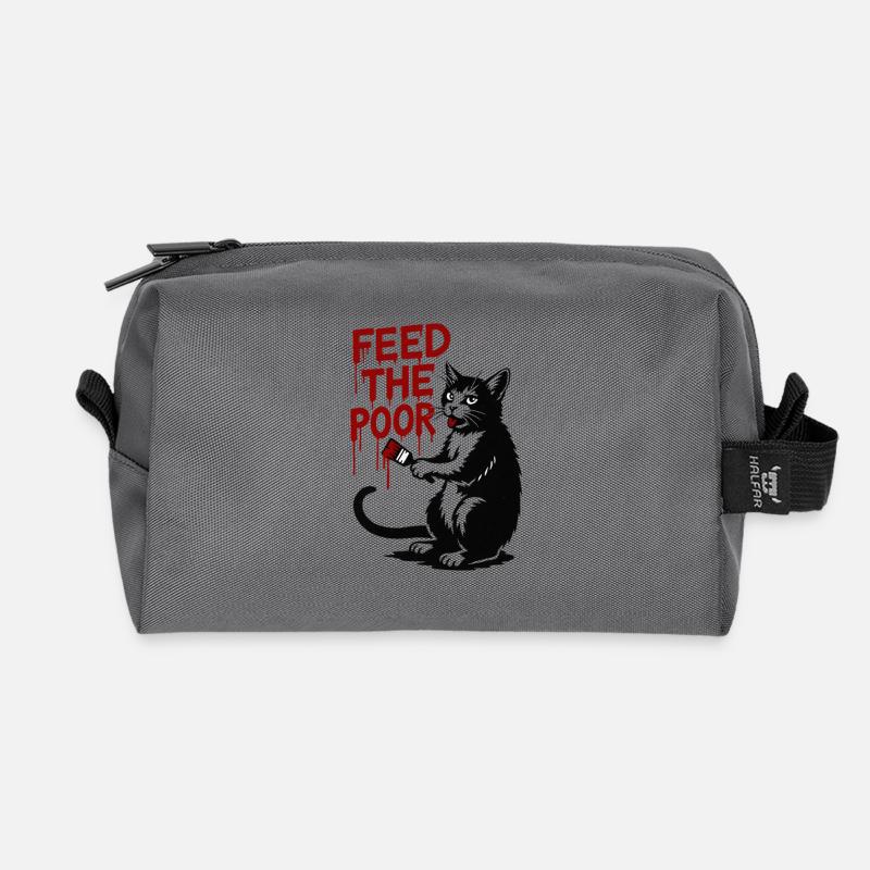 Katze mit roter Tropfschrift - Recycelte Kulturtasche - Anthrazit