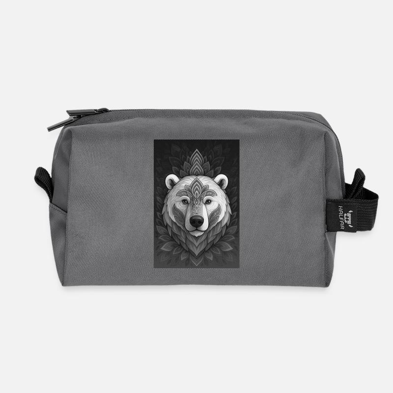 Geometrischer Bärenkopf Mandala - Recycelte Kulturtasche - Anthrazit