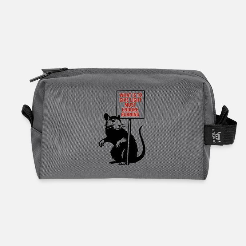 Light Needs Fire Quote Rat - Recycled Toiletry Zip Bag - anthracite
