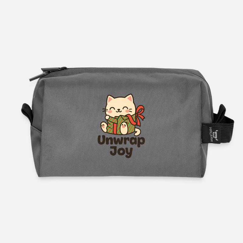 Katz mit Geschenk Unwrap Joy - Recycelte Kulturtasche - Anthrazit