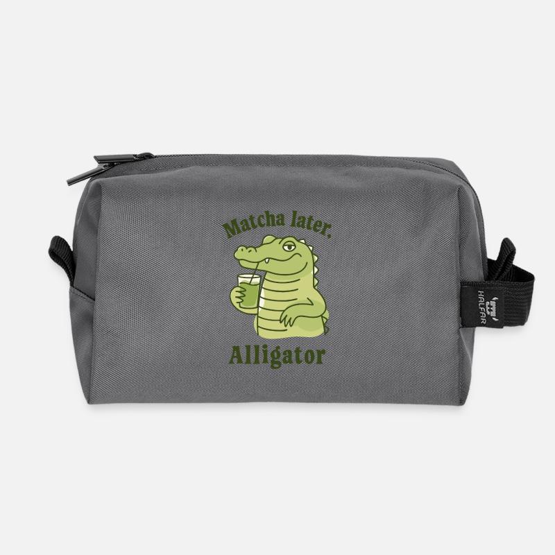 Matcha Later, Alligator Spruch Grüner Tee Trend - Recycelte Kulturtasche - Anthrazit
