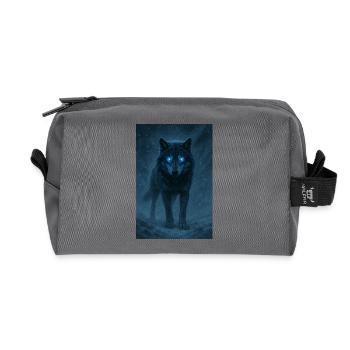 Blue-eyed wolf in a snowstorm - Recycled Toiletry Zip Bag - anthracite - Front