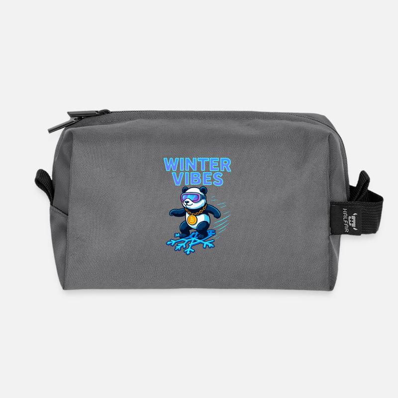 Winter Vibes Panda Neon - Recycelte Kulturtasche - Anthrazit