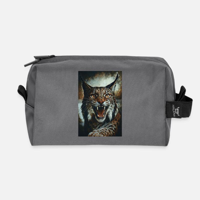 Wildkatze im Zorn - Recycelte Kulturtasche - Anthrazit
