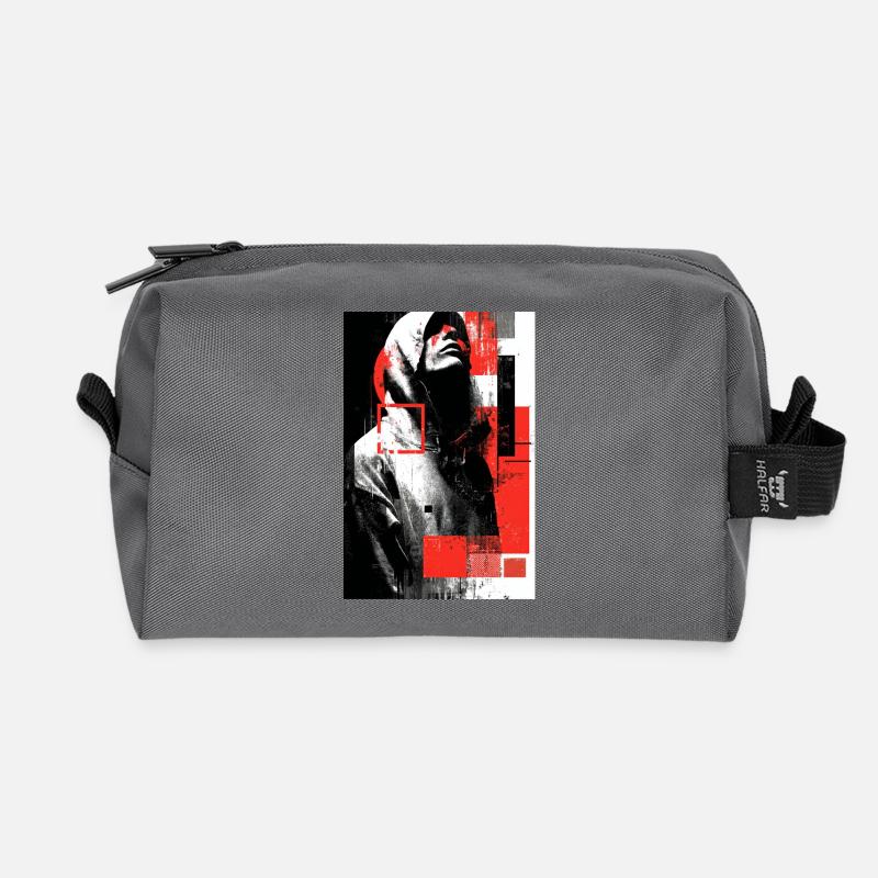 Glitch face in red gloss - Recycled Toiletry Zip Bag - anthracite