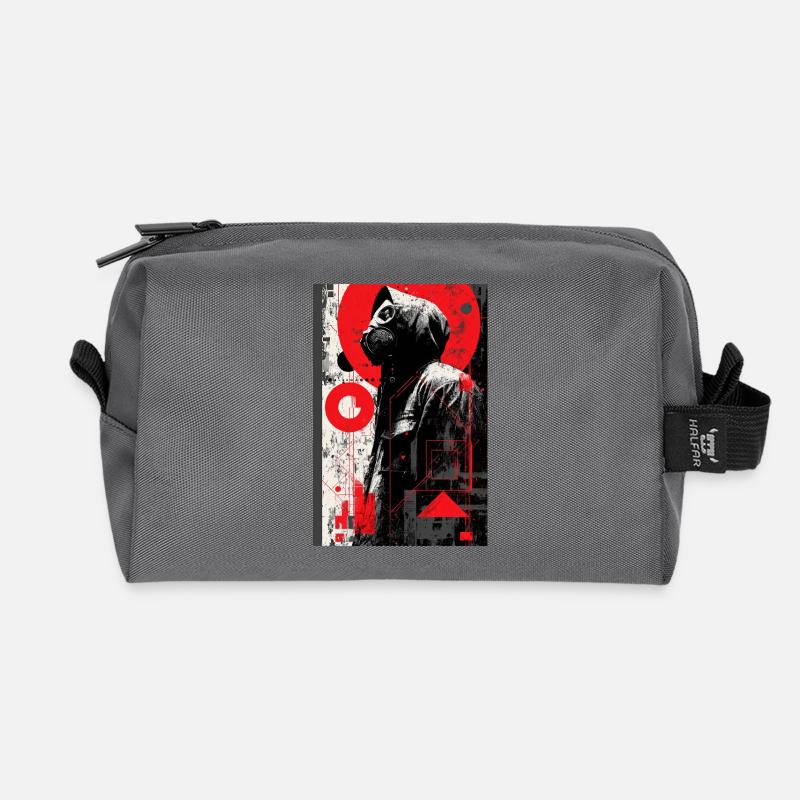Red Graffiti Gas Mask - Recycled Toiletry Zip Bag - anthracite