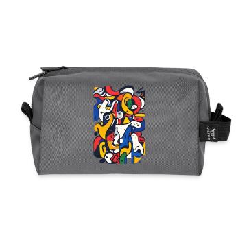Motifs d’œuvres abstraites en mosaïque de lignes colorées - Trousse de toilette en tissu recyclé - anthracite - Devant