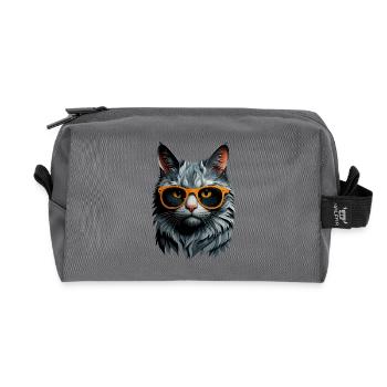 Cat summer: Cat with orange sunglasses - Recycled Toiletry Zip Bag - anthracite - Front