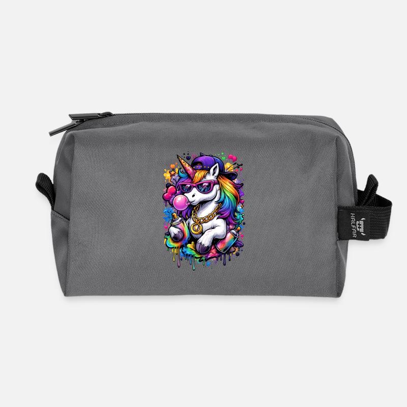 Pop Art Unicorn - Recycelte Kulturtasche - Anthrazit