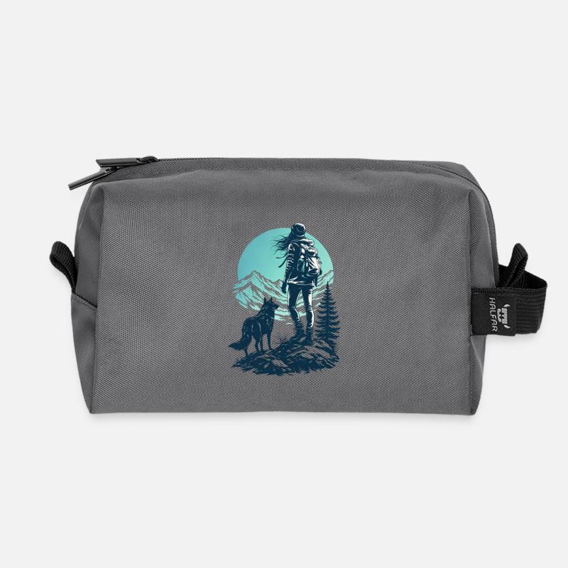 Wolf und Cyan Sky Wanderung - Recycelte Kulturtasche - Anthrazit