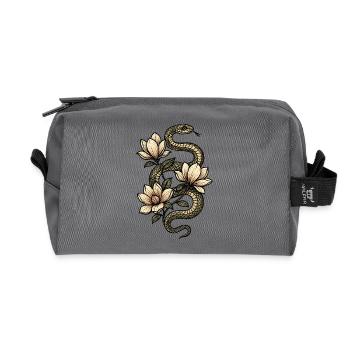 Snake & Magnolia Nature Tattoo - Recycled Toiletry Zip Bag - anthracite - Front
