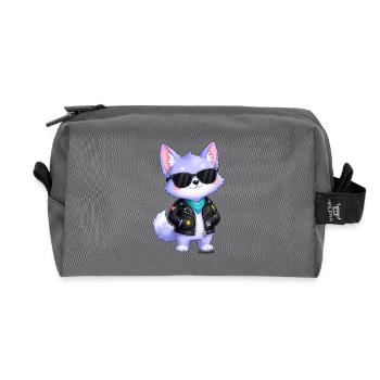 Autocollant du petit loup violet - Trousse de toilette en tissu recyclé - anthracite - Devant