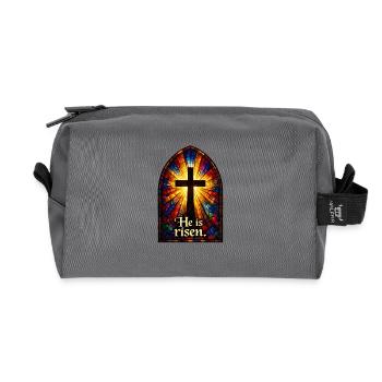 Auferstehung He is Risen Ostern Jesus - Recycelte Kulturtasche - Anthrazit - Vorne