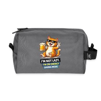 Energy Saving Cat Not Lazy - Recycled Toiletry Zip Bag - anthracite - Front