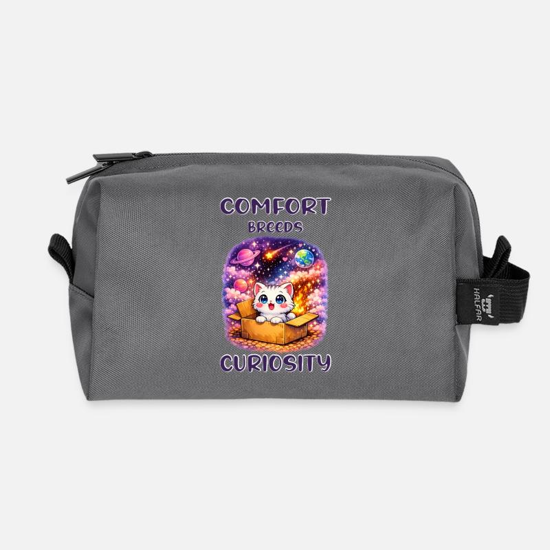 Space Cat in the Box - Comfort & Curiosity - Recycled Toiletry Zip Bag - anthracite