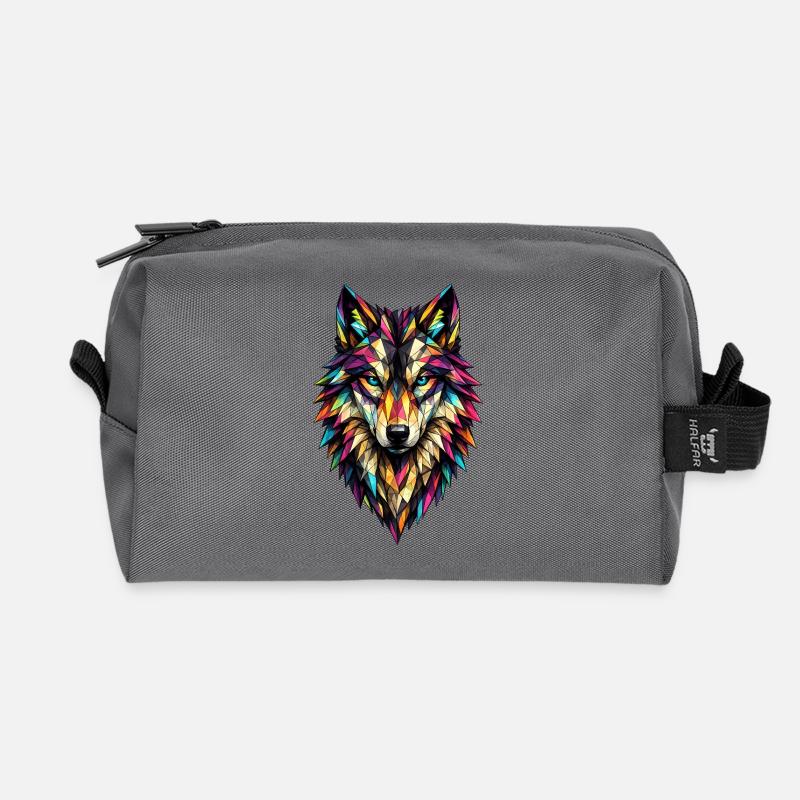 Farbgeometrischer Wolf - Recycelte Kulturtasche - Anthrazit