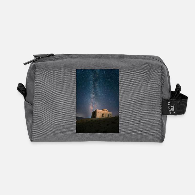Milky Way Over Ruins Nightscape - Recycled Toiletry Zip Bag - anthracite