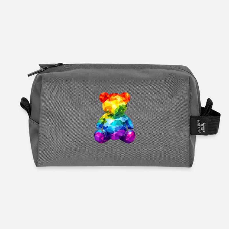 Rainbow teddy bear in geometric pattern - Recycled Toiletry Zip Bag - anthracite