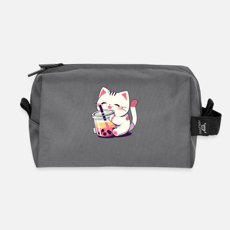 Katze die Bubble Tee trinkt Boba and Cats Anime - Recycelte Kulturtasche - Anthrazit